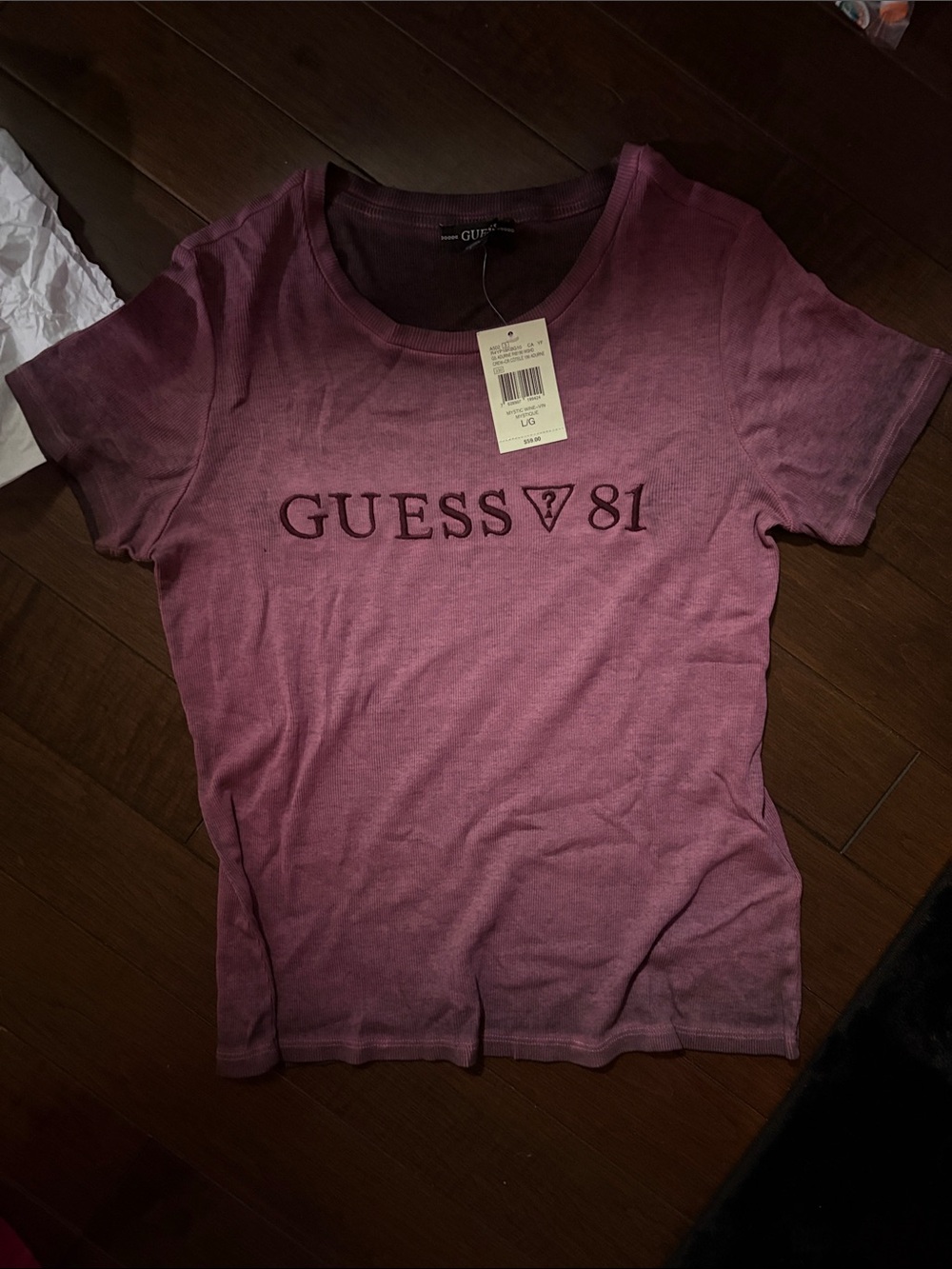 GUESS Women's Plum Logo Short Sleeve Tee